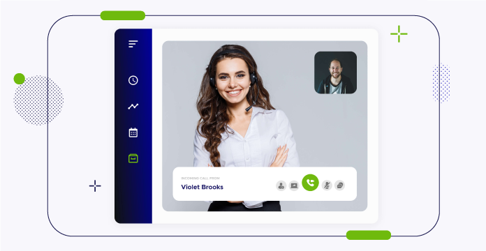 Simulation of video call through a screen between Violet Brooks and a client using ACF Technoligies software
