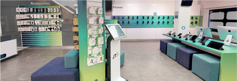 Jersety telecom store, smartphones and tablets in a lobby